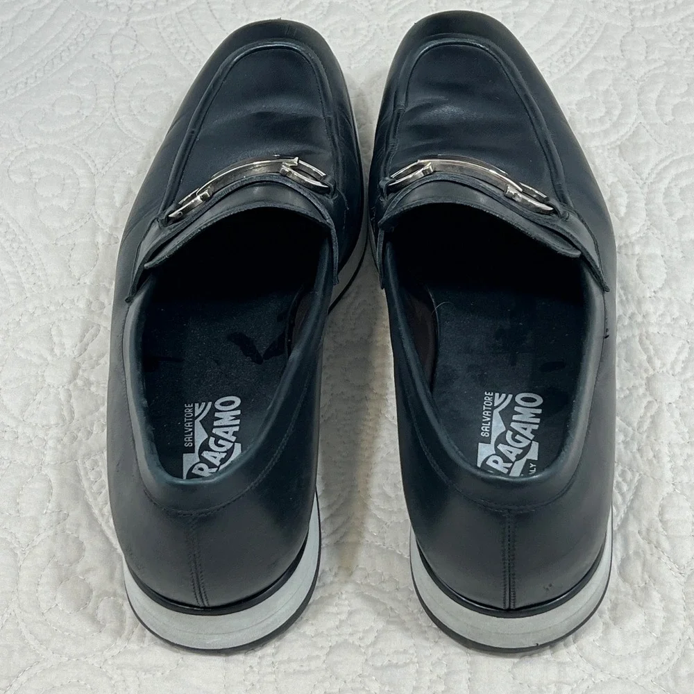 Salvatore Ferragamo Mens Black Gancini Bit Loafer White Platform Italy 10.5